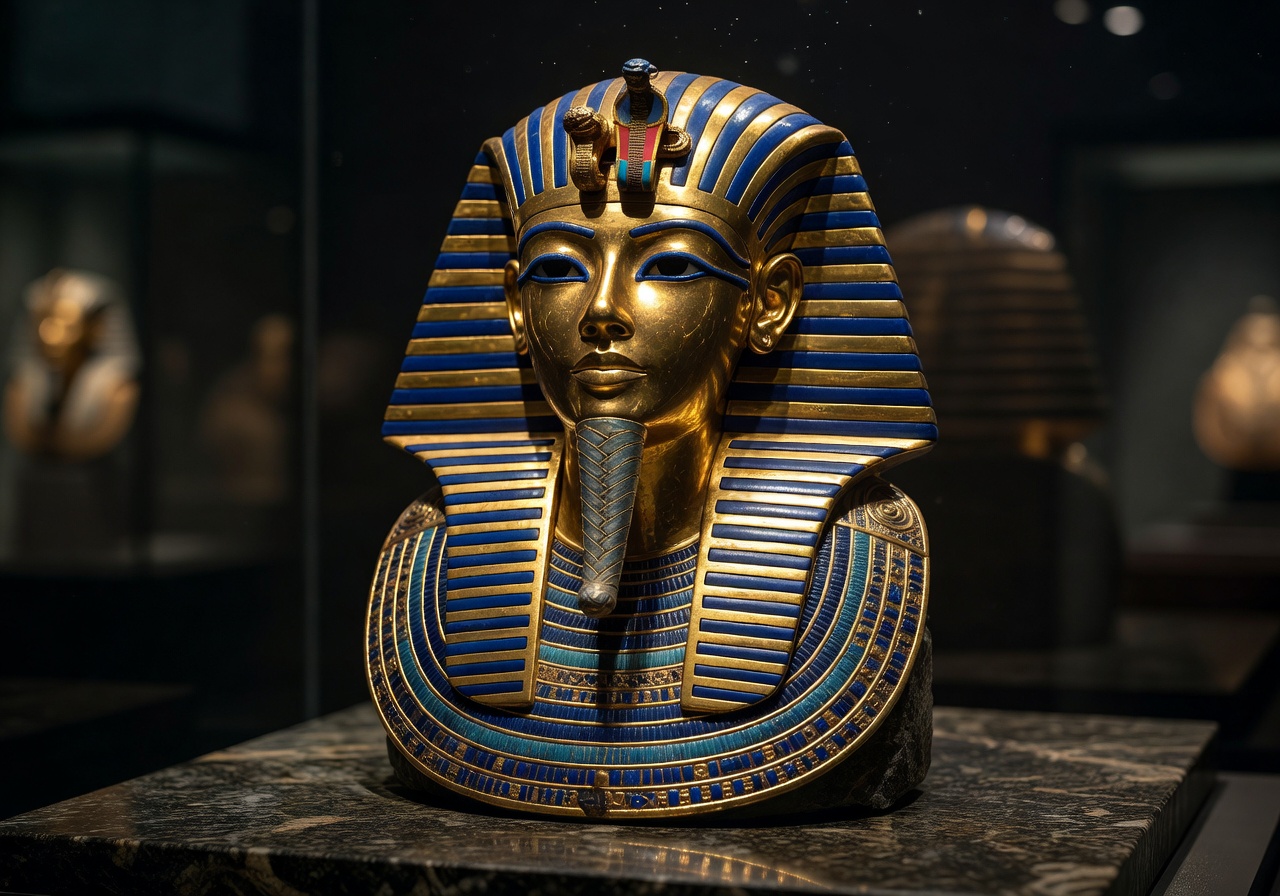 Pharaoh mask with deep blue and gold inlay