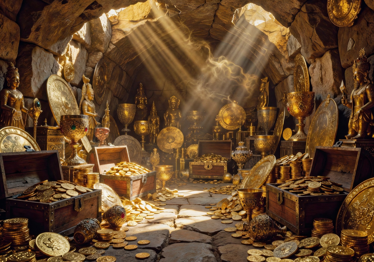 Treasure chamber filled with golden artifacts